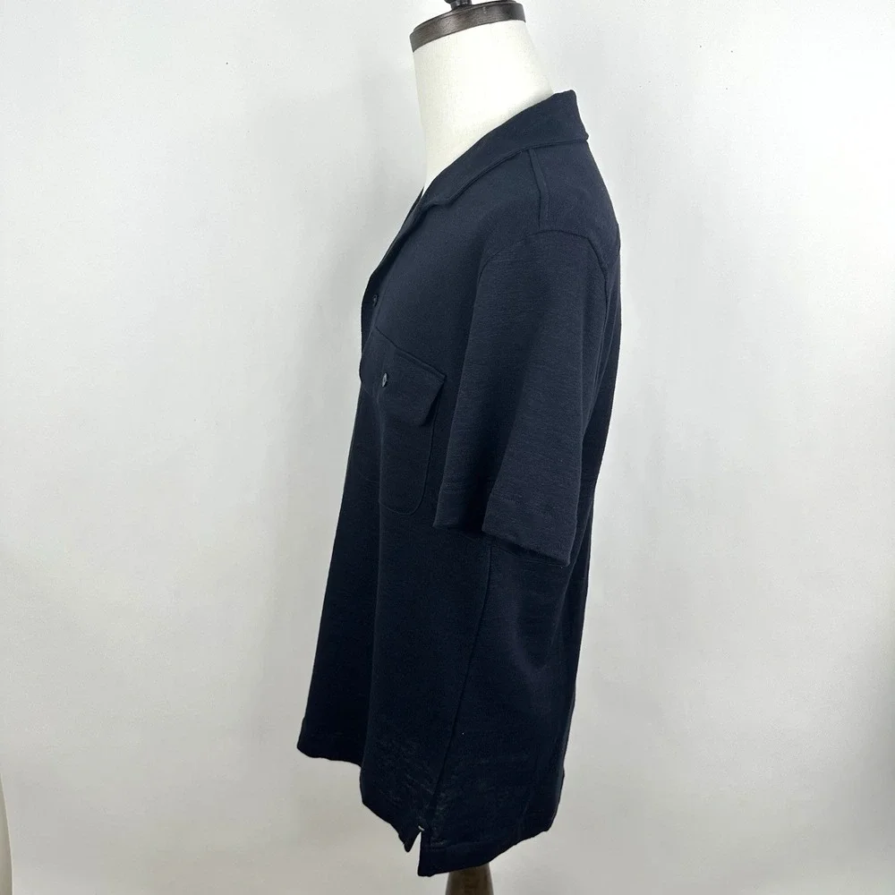 Banana Republic Linen French Terry Resort Shirt Men's Medium Navy Blue NWT